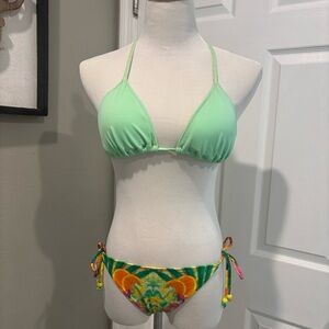 Victoria’s Secret Light Green Bikini Top (SZ L) Floral & Pineapple Bottom(SZ M)